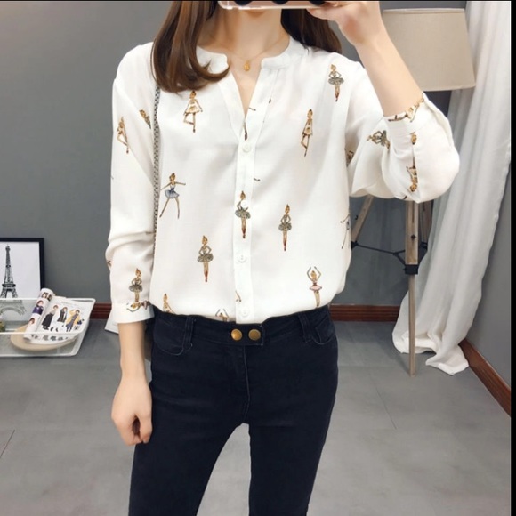 Ballerina print white chiffon blouse - Picture 5 of 5